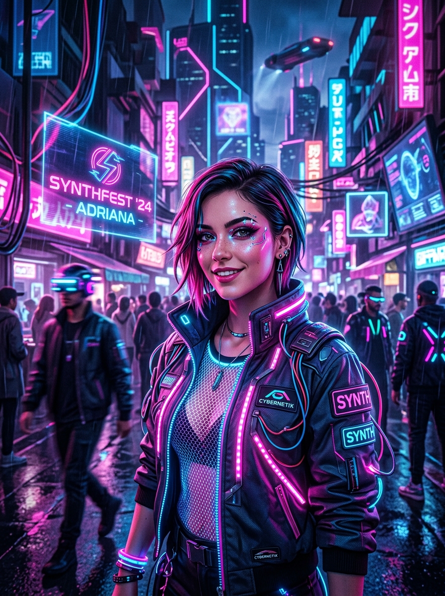 Cyberpunk Neon Gaming Portrait with event branding overlay