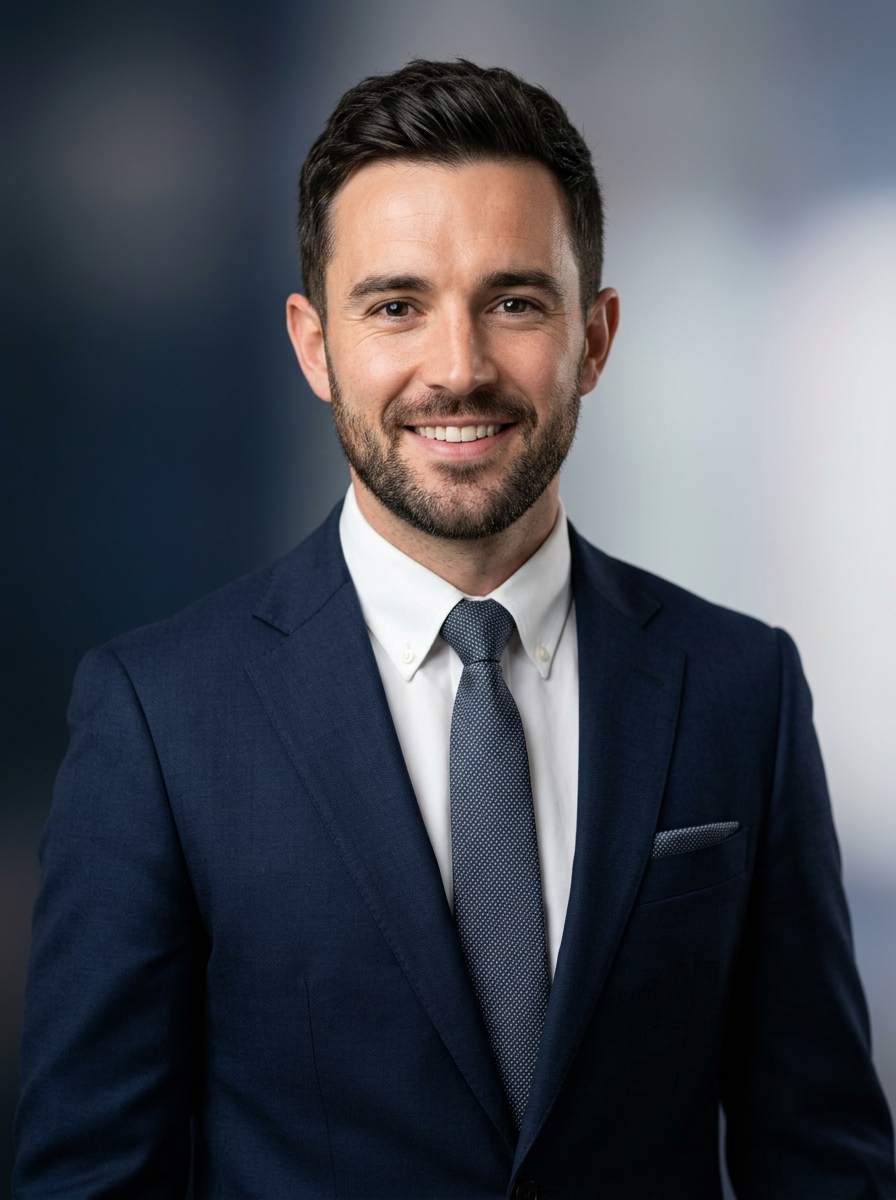 Executive Tech Summit Headshot with event branding overlay